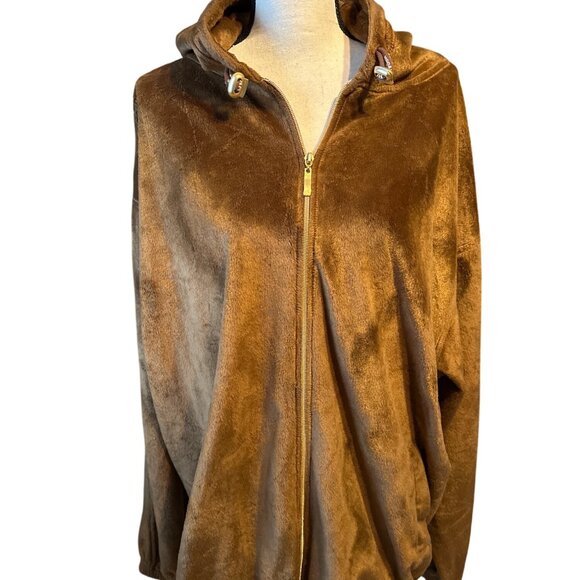 Jordan Craig Velvet Jacket Y2K Brown Hooded Zip-Up Jacket Zip Pockets Size XL - Picture 1 of 10